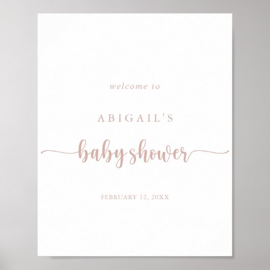 Poster Rose Gold Calligraphy Baby shower Bienvenue (Devant)