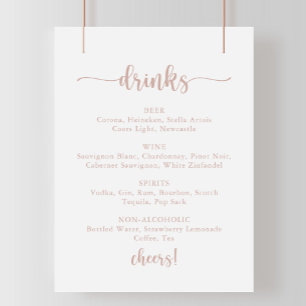 Poster Rose Gold Calligraphy Mariage Boissons Menu Signer