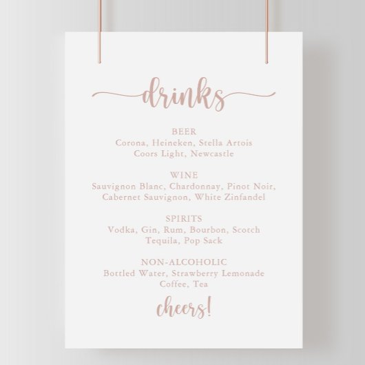 Poster Rose Gold Calligraphy Mariage Boissons Menu Signer