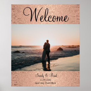 Poster Rose Gold Chic Personnalisé Photo Bienvenue Maria