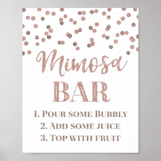 Poster Rose Gold Confetti Mimosa Bar Panneau Mariage (Devant)