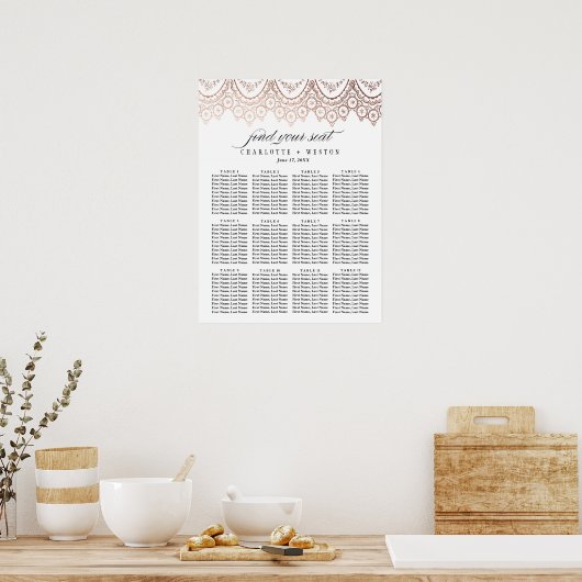 Poster Rose Gold Delicate Mariage Seating Chart (Cuisine)