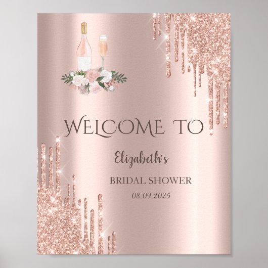 Poster Rose Gold Drips Brunch & Bubbly Enterrement de jeu (Devant)