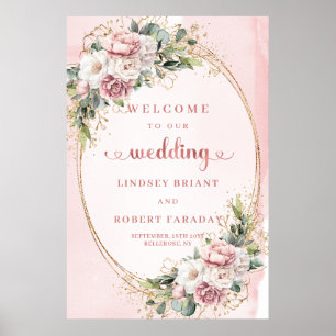 Poster Rose Gold Élégant Blush Floral Mariage Accueil