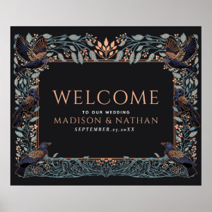 Poster Rose Gold Enchanted Raven Floral Mariage de Bienve