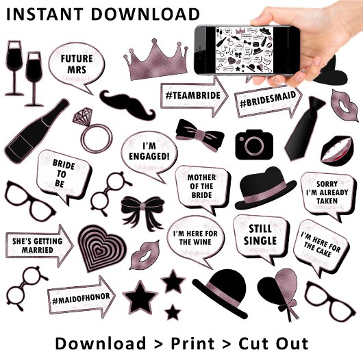 Poster Rose Gold Fête des mariées Fun Party Imprimable Pr