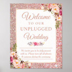Poster Rose Gold Floral Bienvenue sur le panneau Mariage