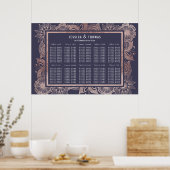 Poster Rose Gold Floral et Marine Blue Seating Chart (Cuisine)