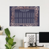 Poster Rose Gold Floral et Marine Blue Seating Chart (Bureau à domicile)