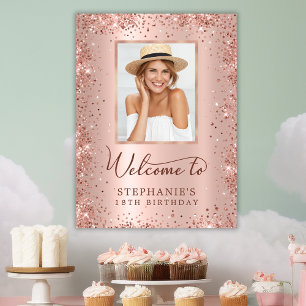 Poster Rose Gold Foil Glitter 18e Anniversaire Photo de B
