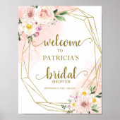 Poster Rose Gold Géométrique Fleurs Bienvenue à la Mariée (Devant)