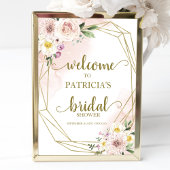 Poster Rose Gold Géométrique Fleurs Bienvenue à la Mariée