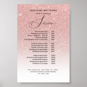 Poster Rose Gold Glitter Blush Sparkle Salon Price List