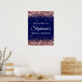 Poster Rose Gold Glitter Navy Bridal Shower Welcome (Cuisine)