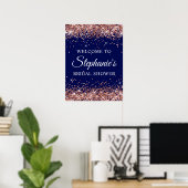 Poster Rose Gold Glitter Navy Bridal Shower Welcome (Bureau à domicile)