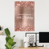 Poster Rose Gold Glittery Foil 40e anniversaire Bienvenue (Bureau à domicile)