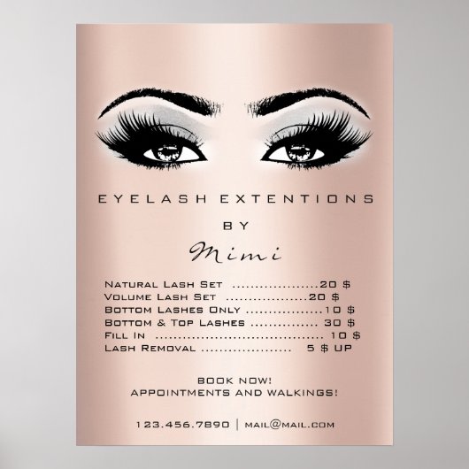 Poster Rose Gold Gray Makeup Eyes Lashes Price List (Devant)