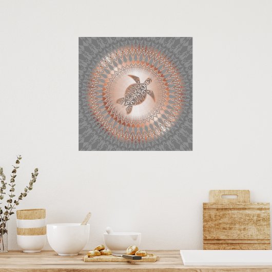 Poster Rose Gold Gray Turtle And Mandala (Cuisine)