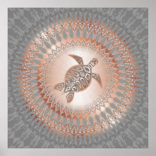 Poster Rose Gold Gray Turtle And Mandala