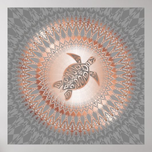 Poster Rose Gold Gray Turtle And Mandala (Devant)