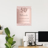 Poster rose gold invitation fête 50 ans (Bureau à domicile)