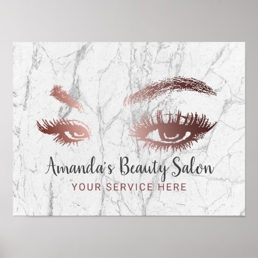 Poster Rose Gold Lashes & Brosses Marble Maquillage Artis (Devant)