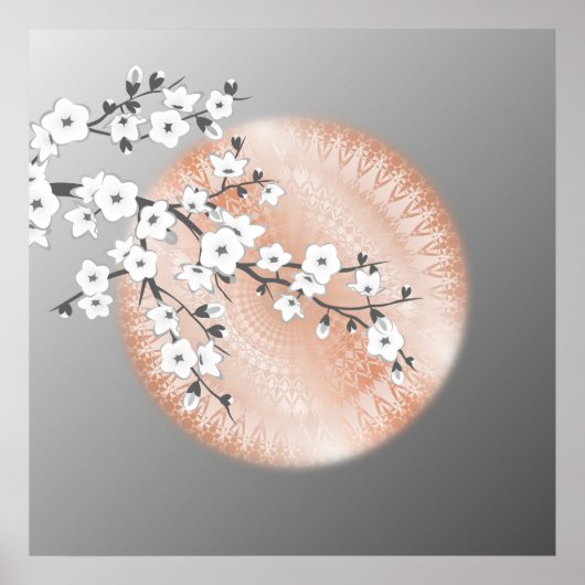 Poster Rose Gold Mandala Gris Fleurs de cerisiers (Devant)