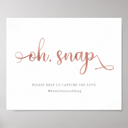 Poster rose Gold moderne hashtag Mariage Sign (Devant)
