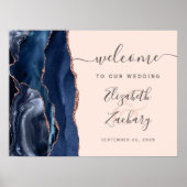 Poster Rose Gold Nacre Bleu Marine Mariage Bienvenue (Devant)