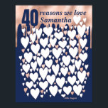 Poster Rose Gold Navy 40e anniversaire cadeau - 40 raison<br><div class="desc">Une superbe affiche rose rose métallique en or goutte effet 40ème anniversaire. Cette idée cadeau fabuleuse est parfaite pour lui dire 40 raisons pour lesquelles vous l'aimez. Il fait un excellent livre d'or à une fête du 40e anniversaire - ou amener la famille à le remplir comme cadeau. métal or...</div>