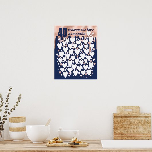 Poster Rose Gold Navy 40e anniversaire cadeau - 40 raison (Cuisine)