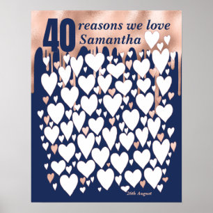 Poster Rose Gold Navy 40th Birthday Gift - 40 Reasons