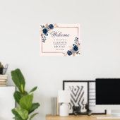 Poster Rose Gold Navy Blue Dusty rose Floral Bienvenue (Bureau à domicile)