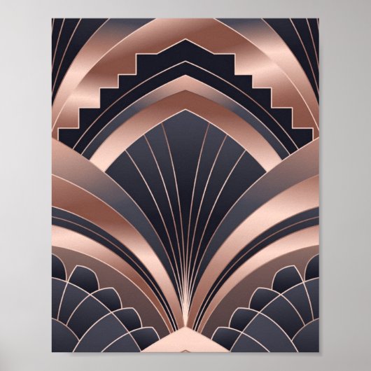 Poster Rose Gold Navy Geometric Fan Neo Deco Art (Devant)