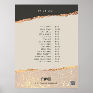 Poster Rose gold noir élégant moderne girly prix code QR