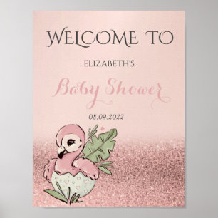 Poster Rose Gold Pailleté Bébé Flamant Rose Mignon Invita