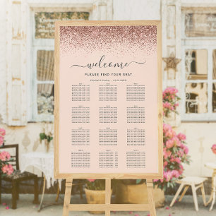 Poster Rose Gold Pailleté Mariage Sièges Rose Pâle