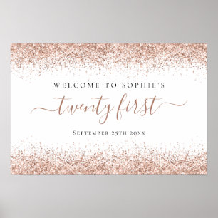 Poster Rose Gold Pailleté Nom Date Bienvenue Script 21ème