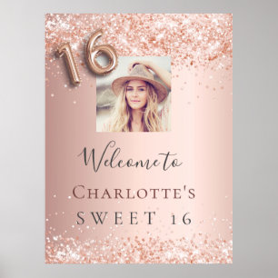 Poster Rose gold pailleté photo de bienvenue pour Sweet 1