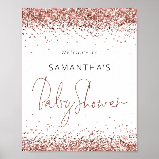 Poster Rose Gold Pailleté Script Bienvenue à la Baby Show (Devant)