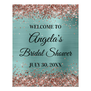 Poster Rose Gold Pailleté Turquoise Clair Enterrement de