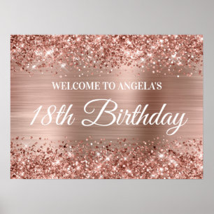 Poster Rose Gold Parties scintillant et Foil 18e annivers
