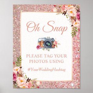 Poster Rose Gold Parties scintillant Floral Oh Snap Hasht