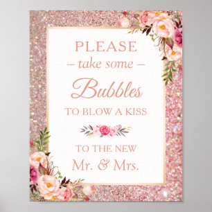 Poster Rose Gold Parties scintillant Florale S'il vous pl