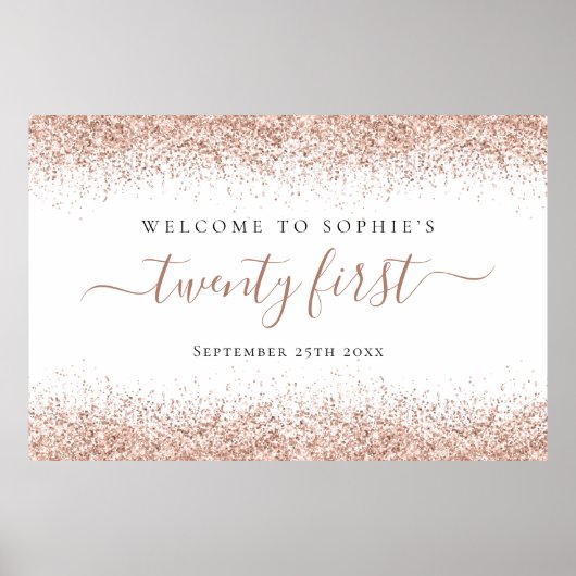 Poster Rose Gold Parties scintillant Nom Date Welcome Scr (Devant)
