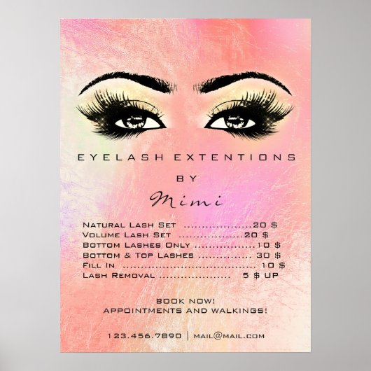 Poster Rose Gold Peach Maquillage Yeux Lashes Prix Pastel (Devant)