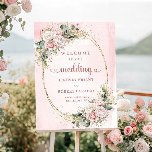 Poster Rose Gold Romantique Légère Bienvenue Mariage Rose
