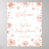 Poster Rose Gold Snowflakes Baby shower Bienvenue (Devant)
