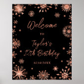Poster Rose Gold Snowflakes fête d'anniversaire (Devant)