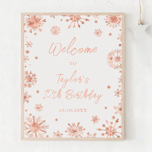 Poster Rose Gold Snowflakes fête d'anniversaire